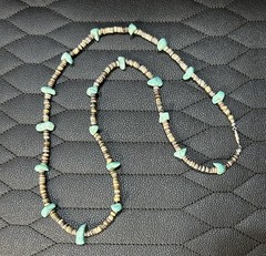 Southwestern Style 28″ Heishi Bead Necklace with turquoise, ships from Arizona
