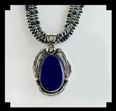White Fox Creation: Sterling and Lapis Pendant on Triple Sterling Bead Chain
