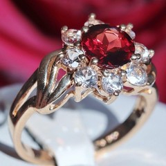 10k yellow gold halo ring 2.75ct garnet white sapphire size 6.75 handmade 3.5gr