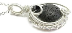 Volcanic Scoria Lava Necklace: Sterling Silver Wire-Wrapped Mini-Woven Circle