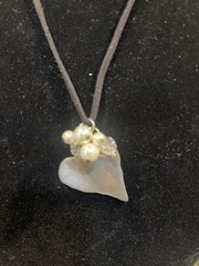 Handmade Sea Glass Pendant Necklace Faux Pearl Crystal Beads Black Cord Boho
