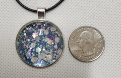 OOAK Wintery Statement Art Under Glass Pendant Necklace On Waxed Cord. Handmade.