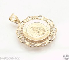 3D 20mm Miraculous Medal Filigree Charm Pendant Solid Real 14K Yellow Gold 2.9gr