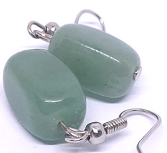 Artisan Green Aventurine Quartz Rectangle Stone Drop Dangle Hook Earrings