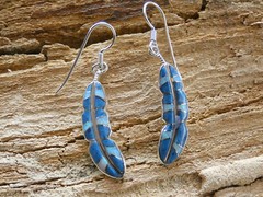 Feather Sterling Silver 925 Denim Lapis Gemstone & Opal Inlayed Earrings AA66