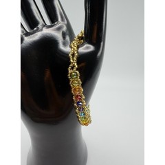 Handmade Gold Rainbow Beaded Bracelet Multicolor Crystal Seed Bead 8.25 Inch
