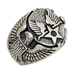 Air Force Veteran American Eagle Biker Sterling Silver 925 Men’s Ring US Army