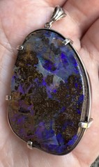 2.5” Long Purple Blue Flash Boulder Opal 925 Sterling Silver Pendant Australian
