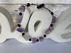 Raw Amethyst & Black Onyx Adjustable Beaded Bracelet Boho Gemstone
