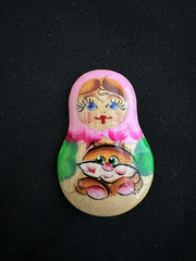 Russian Matryoshka Nesting Doll With Cat Hand-painted Brooch Pin Pink