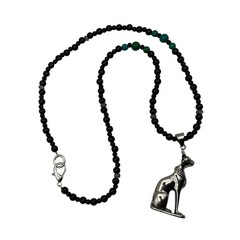 Bastet Cat Goddess Talisman Necklace Chrysocolla And Labradorite Accent Beads