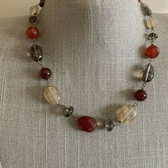 Hand wrapped agate bead and smoky quartz beaded necklace
