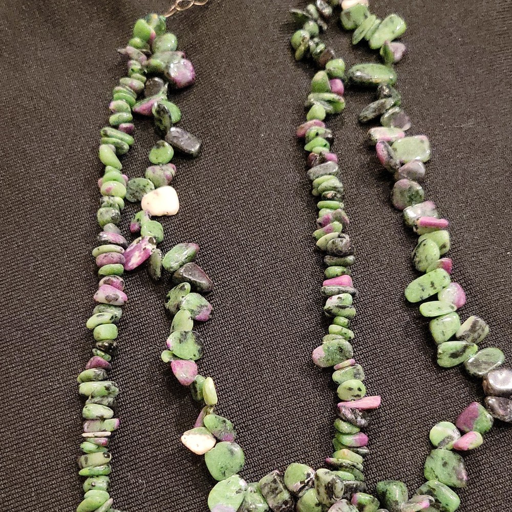 Multicolor Gemstone Chip Beaded Statement Necklace Green Pink Lobster Clasp