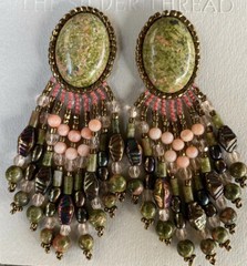 Beaded Unikite & Coral Fringe Earrings Handmade