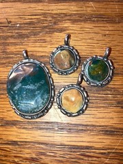 Vintage Hand Made Sterling Silver Large Moss Agate Pendants Unmarked lot 4 item