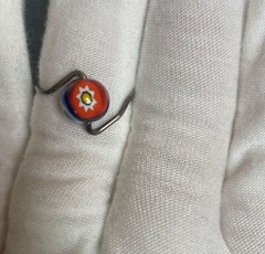 Sterling Silver Millefiori Glass Bead Ring Wire Band Red Blue Bead Size 6.5