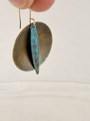 Boho Patina Brass Copper Disc Dangle Earrings Artisan Mixed Metal