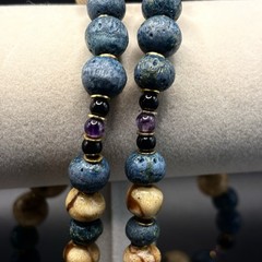 VTG Handmade Studio Art Bead Necklace Ceramic Wood Mixed Media 25″