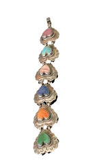 Rare JOAN SLIFKA Multi Stone Heart Link Sterling Silver Cuff Bracelet Vintage 98