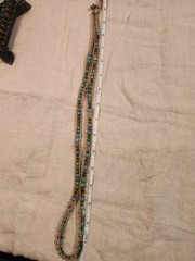 Handmade Turquoise Glass & Silver Seeds Beads Tan Leather Wrap Bracelet. NEW