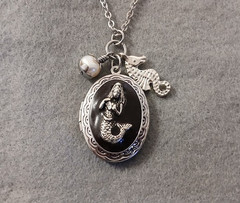 Mermaid Locket Necklace with a Freshwater Pearl and a Seahorse