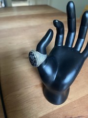 Artisan Collection Black Indonesian Coral Cabochon Silver Solitaire Ring Size 10