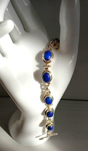 Lapis Lazuli Link Bracelet ~ Marked 925 ~ Mexico (?) ~ 7.25″ x 24mm ~ Wt. 2.65g