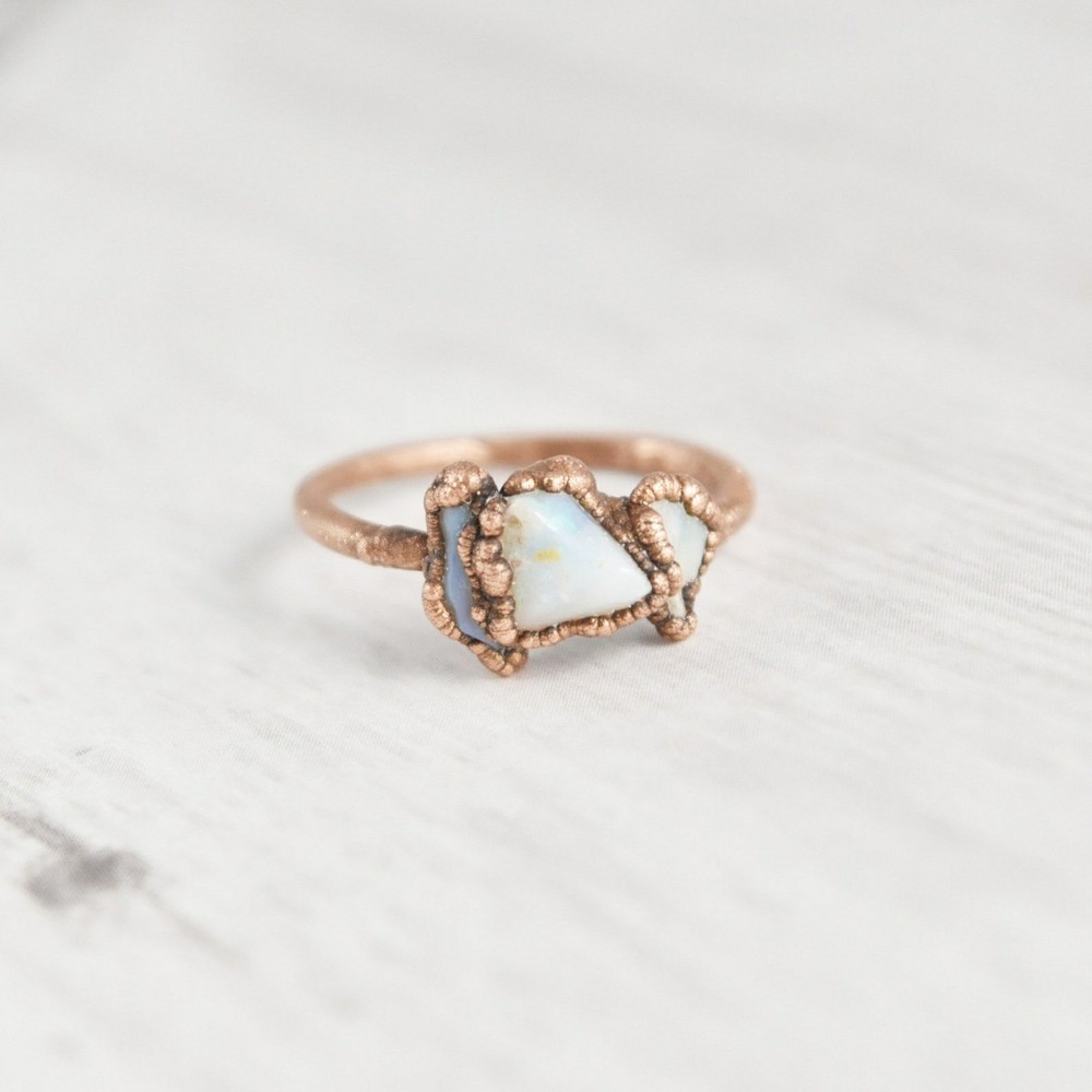 Size 7 Raw White Opal Ring, Natural Stone, Antique Copper, Boho Jewelry