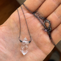 Quartz Crystal Sterling Silver Necklace Artisan Handmade Double Terminated Point