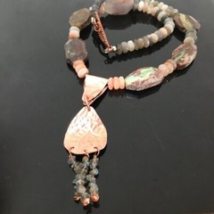 Moonstone Labradorite Boulder Chysoprase Gemstone Copper Necklace Southwestern