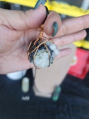 Handcrafted Copper Wrapped Black And White Moonstone Pendant Necklace