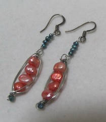 Artisan Coral Pink Freshwater Pearls Teal Blue Grey Silver Tone Dangle Earrings