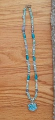Artisan Estate Crystal Glass Light Blue Flower Pendant 22″ Beaded Toggl Necklace