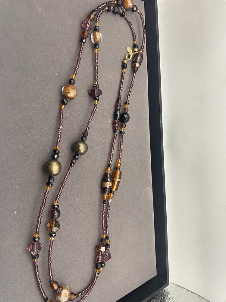 Stunning MeiFa LONG Glass Beaded Brown, Maroon and Amber Women’s Necklace