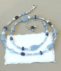 Sterling Silver Blue Gemstone FW Pearl Aquamarine Necklace Sundance Treasures