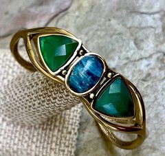 Barse NWT Blue Apatite Green Agate Golden Bronze Cuff Bracelet