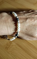 Artist Handmade White Pearl Sterling Silver Bracelet Gray Blue Teal M