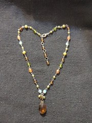 Silver Tone Blue Green Brown Beaded Teardrop Pendant Statement Necklace