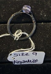 Handmade size 9 wire-wrapped alexandrite rings with hematite colored wire
