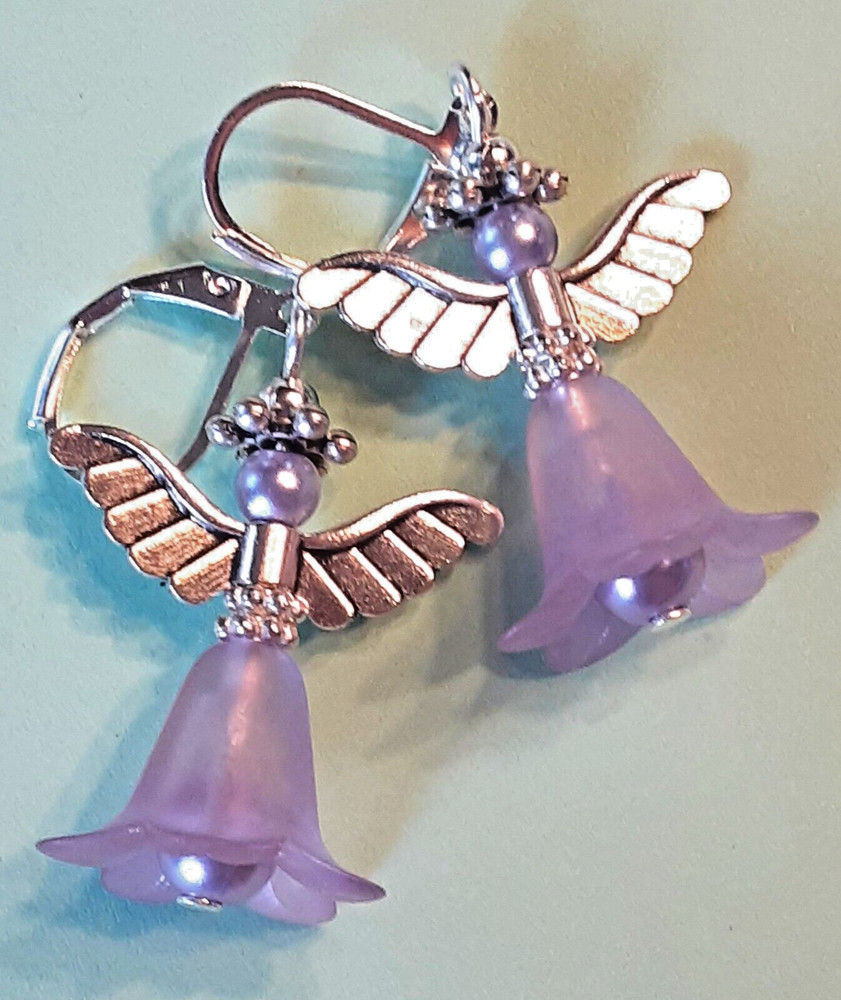LAVENDER Acrylic FLOWER Glass Pearl earring SP LEVER BACK #XAG