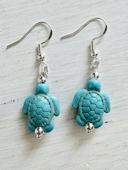 Turquoise Sea Turtle Earrings S925 Sterling Silver Beach Coastal Boho Handmade