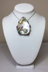 Blister Pearl, Rubies and Filigree Sterl. Silver Handmade Dramatic pin – pendant