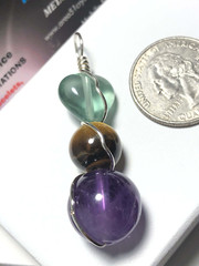 Fluorite, Tigers Eye, Amethyst #AG049 in Tarnish Resistant Copper Pendant 1.50″