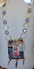 Handmade Crocheted art Necklace Cotton Fabric embroidered crocheted+ Beads