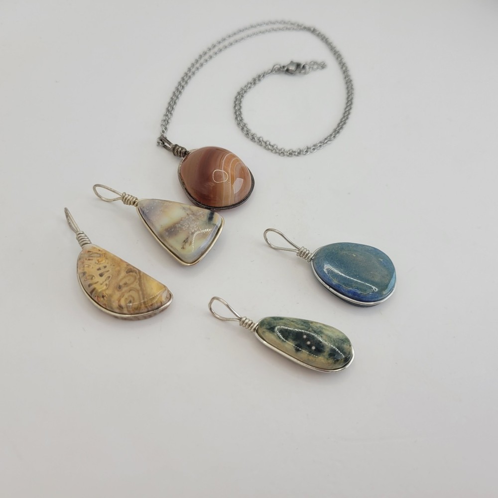 5 Interchangeable Dainty Polished Stone Jasper turritella Agate Pendant Necklace