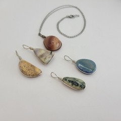 5 Interchangeable Dainty Polished Stone Jasper turritella Agate Pendant Necklace