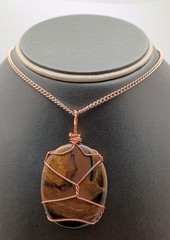 Copper Wire Wrap Tigers Eye Pendant. Handmade, Oval 2.25″
