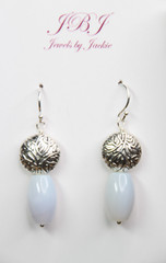 Chalcedony Blue 9mm x 13mm Barrel Gemstone .925 Sterling Silver Earrings 1 1/2″