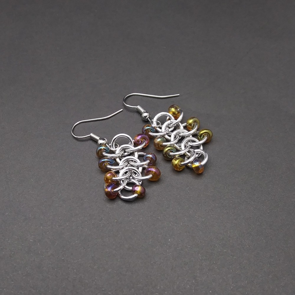 Handmade Chainmaille Earrings – European 4in1 – Tortoise Rainbow – French Hook