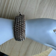 VTG Dragonscale Chainmail Cuff Bracelet Size 6.25 Copper Silver Tone Boho Toggle